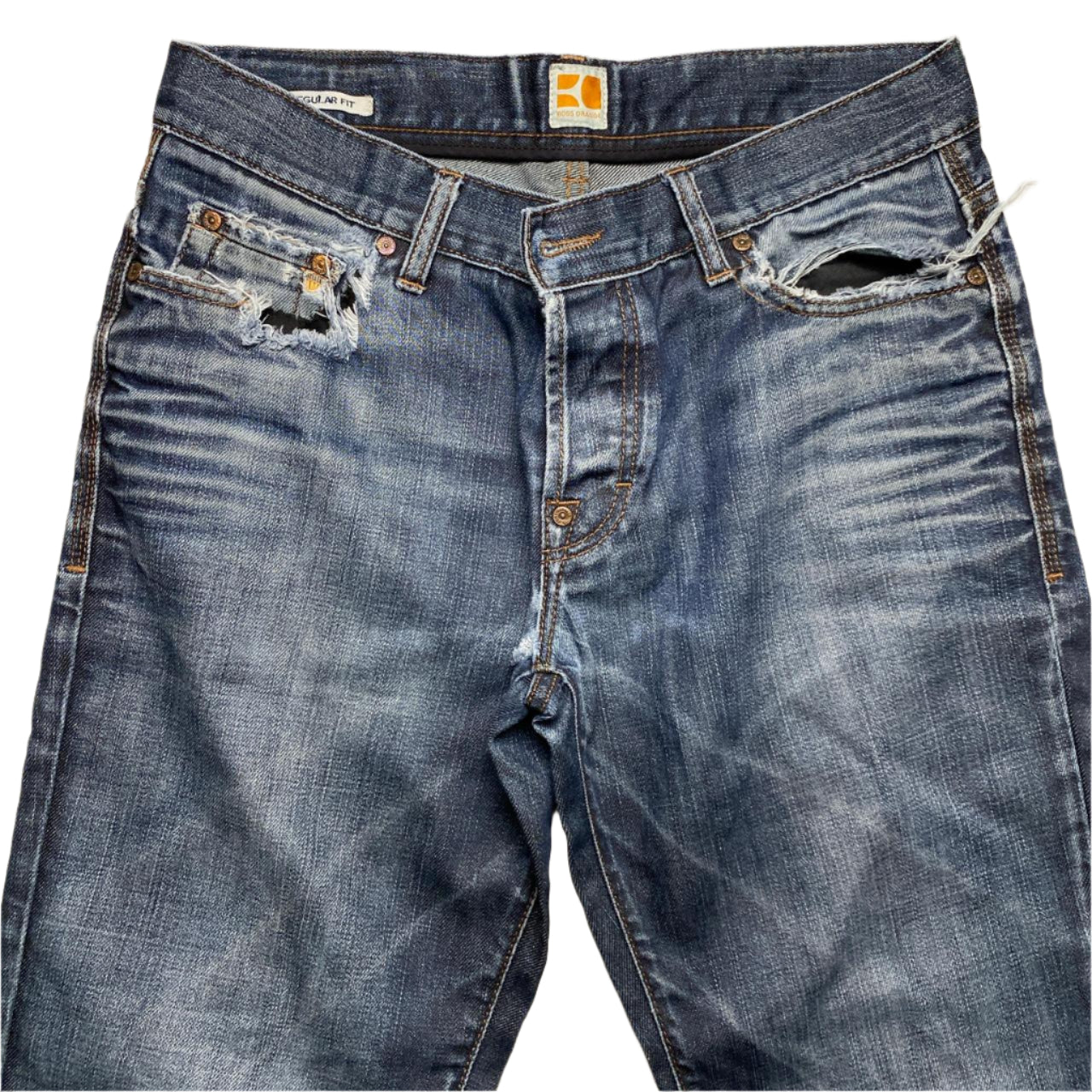 Hugo Boss Dark Navy Stonewash Distressed Jeans (34W)