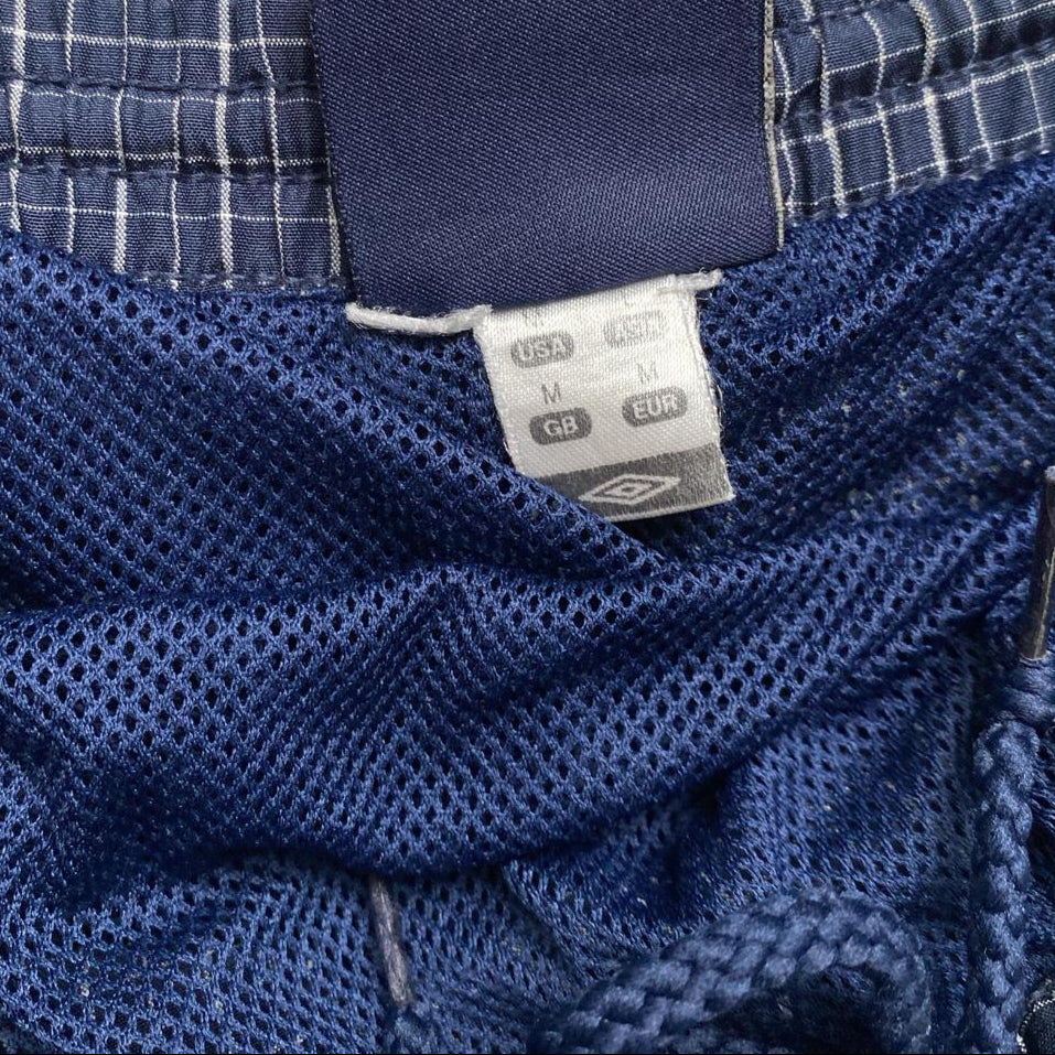 Umbro Vintage Checked Navy and White Shell Trackpant Shorts (M)