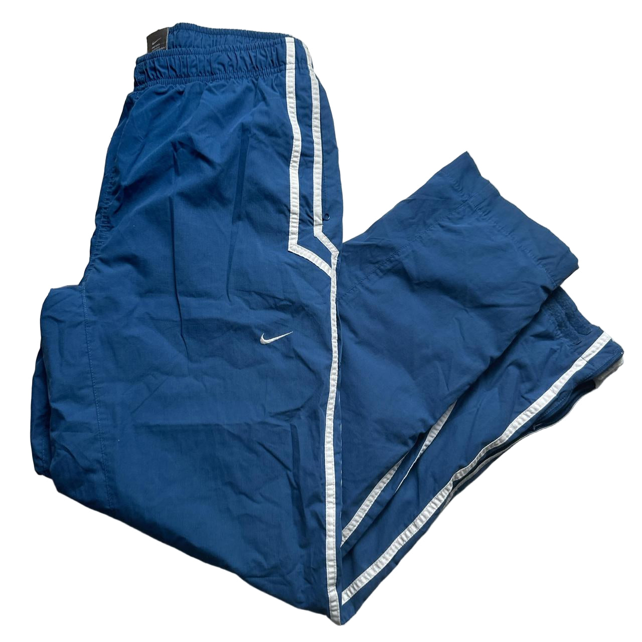 Nike Vintage Blue and White Shell Trackpant Bottoms (M)