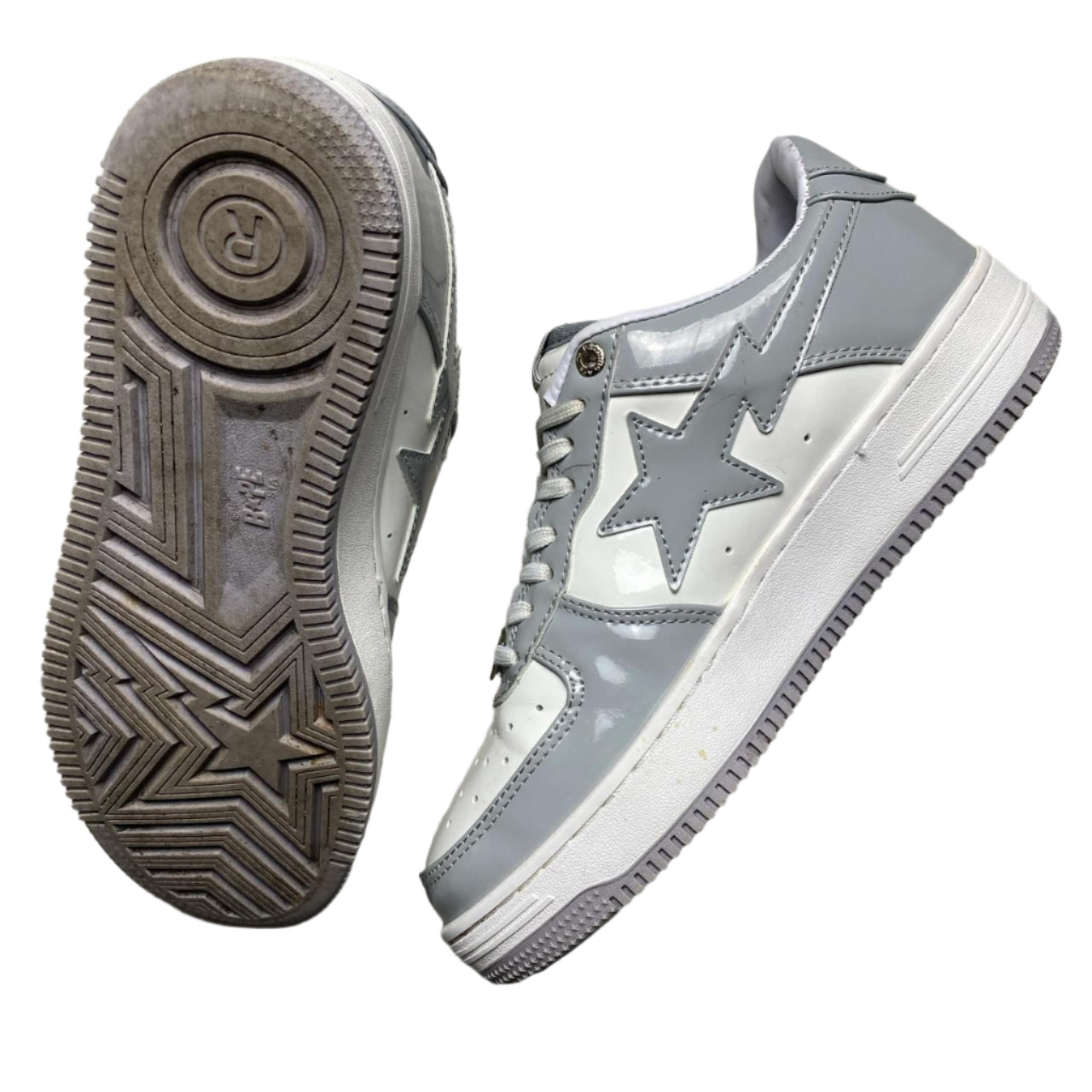 Bape Bapesta White and Grey Patent (UK 7.5)