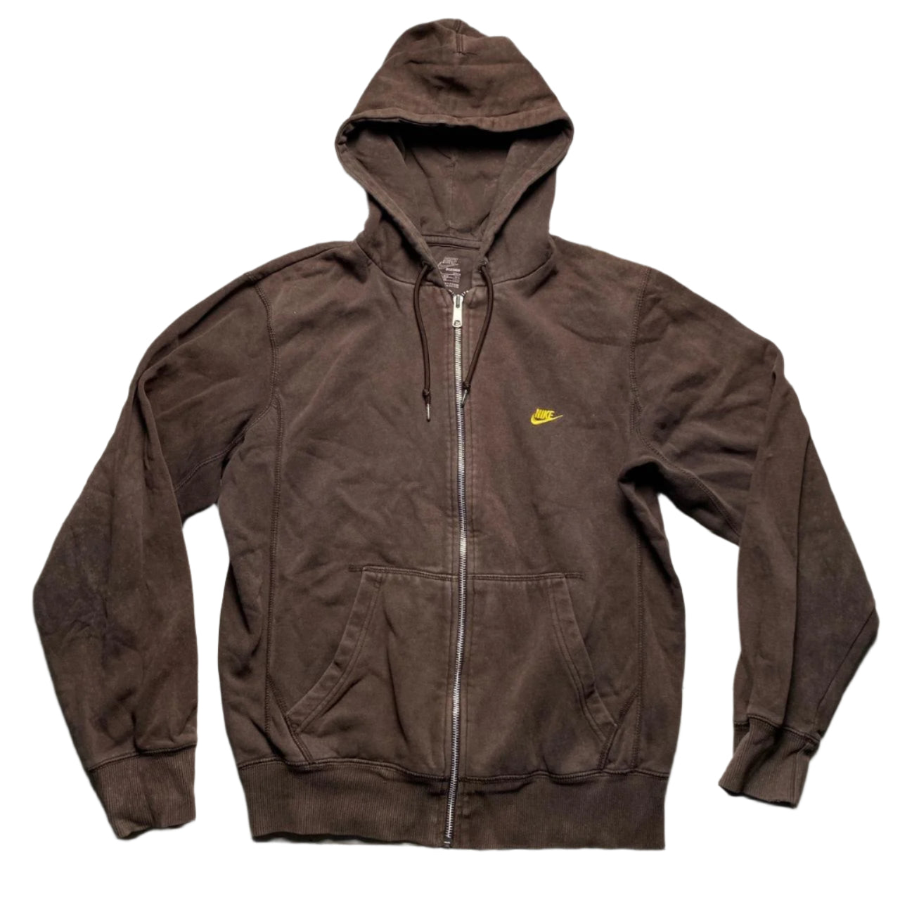 Nike Brown and Yellow Swoosh Vintage Hoodie (M)
