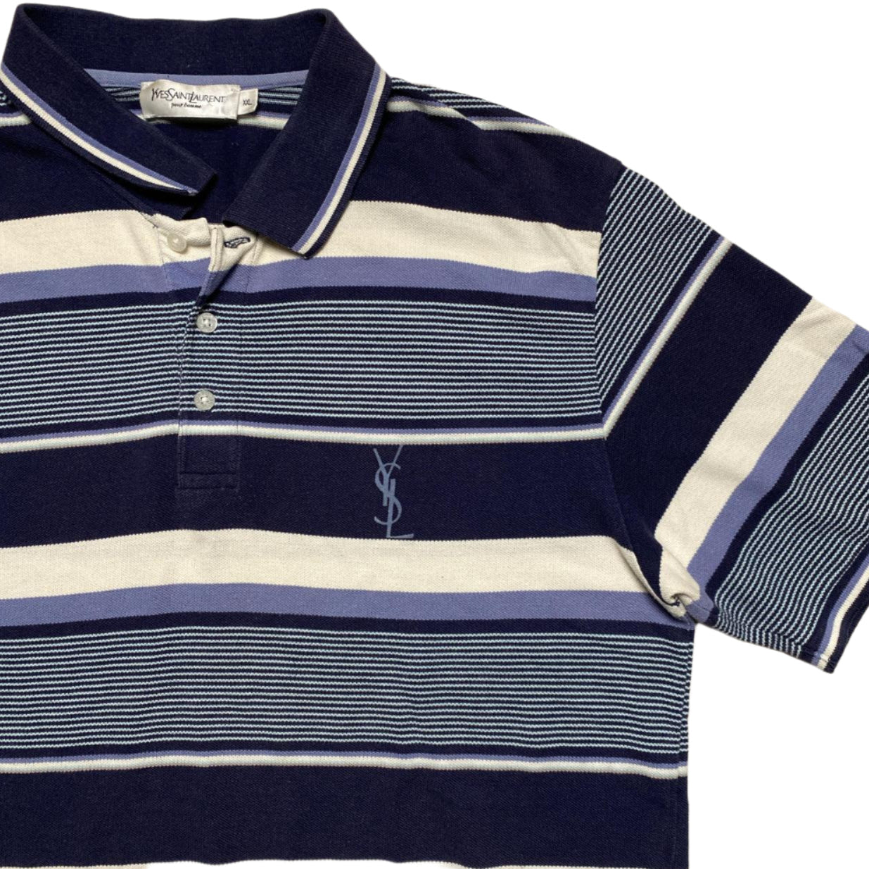 Yves Saint Laurent YSL Striped Navy Purple and White Polo Shirt (2XL)