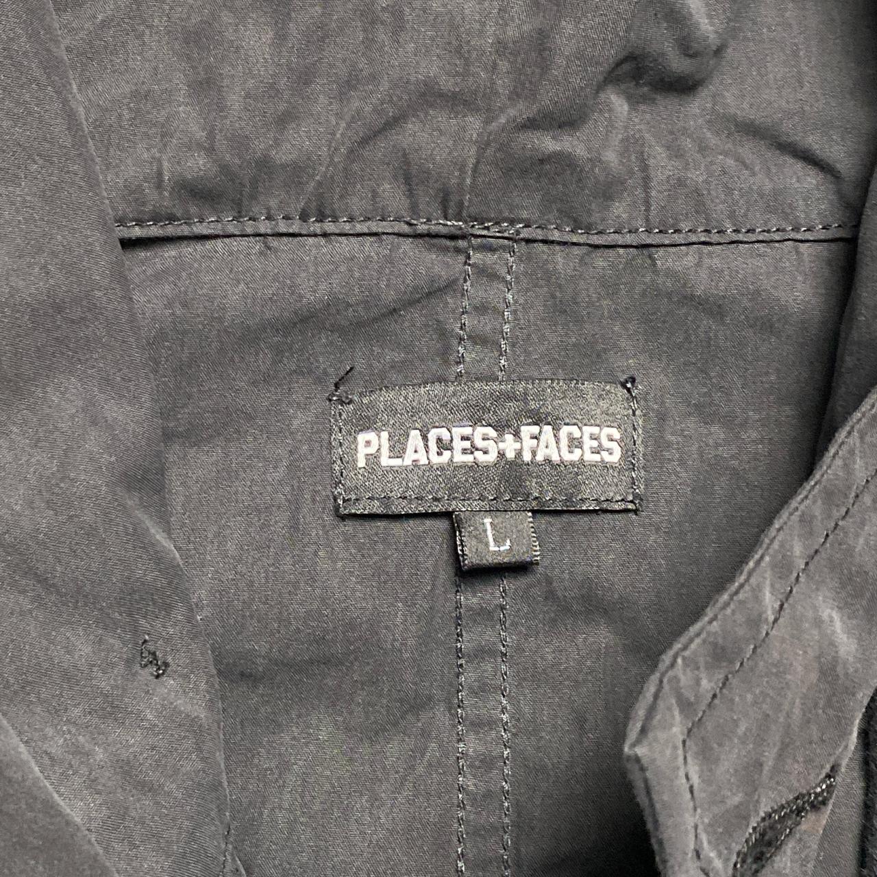 Places and Faces Black and Silver Reflective Parka Long Black Jacket (L)