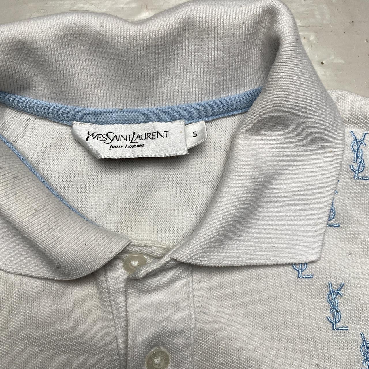 Yves Saint Laurent YSL Vintage White and Blue Repeat Logo Polo Short Sleeve Shirt (S)