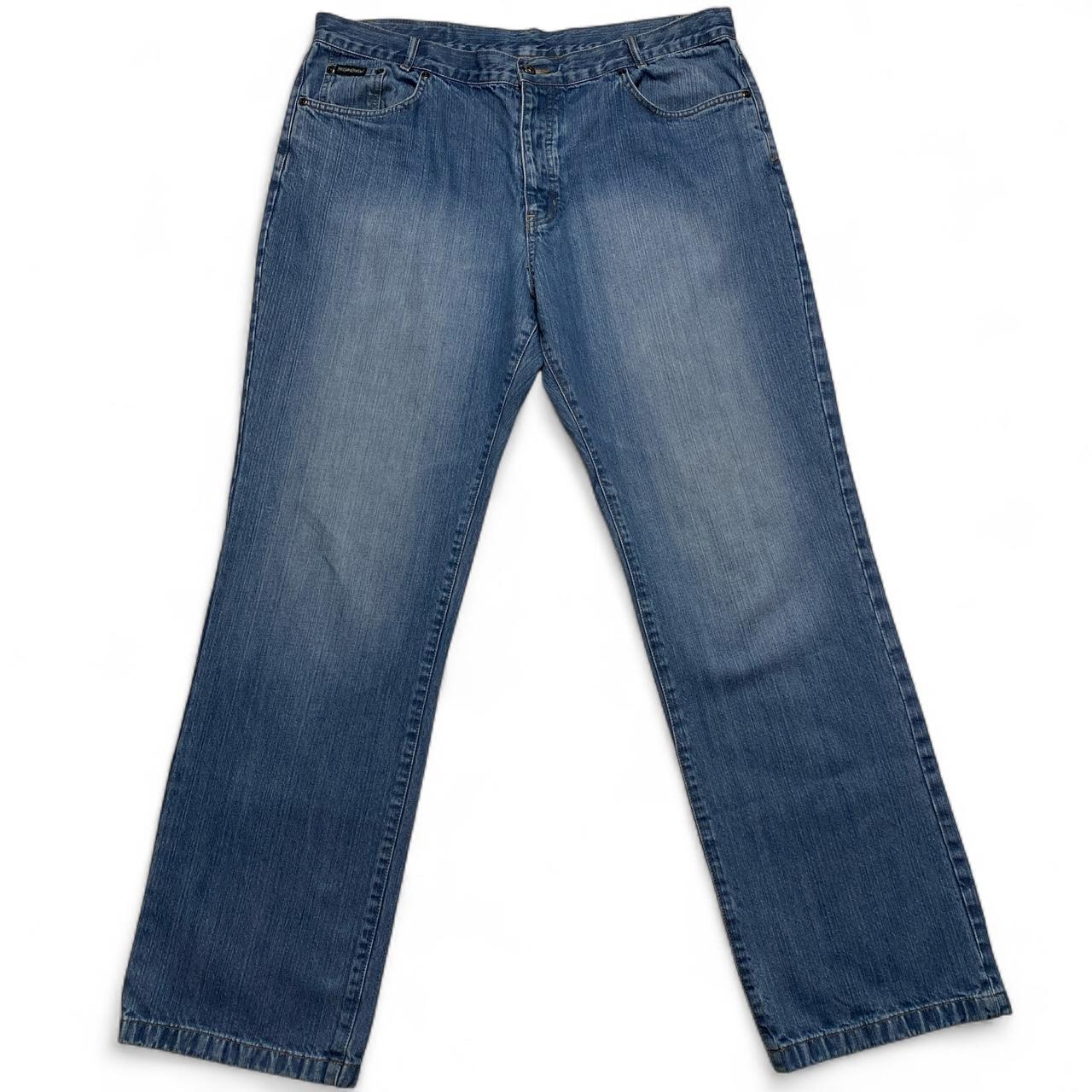 Yves Saint Laurent YSL Navy Embroidered Light Blue Baggy Distressed Jeans (40W)