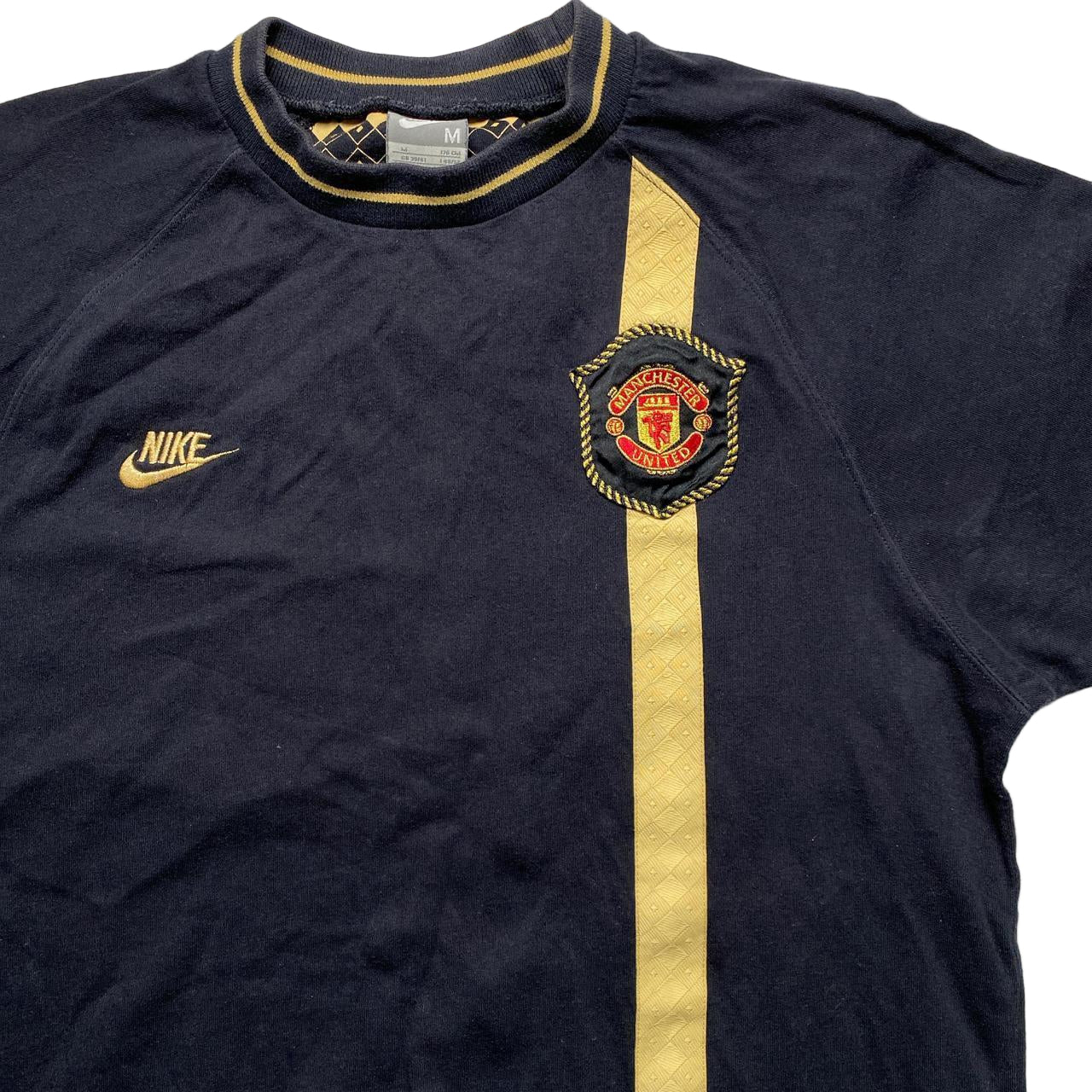 Manchester United Football Vintage Nike T Shirt Black and Gold (M)