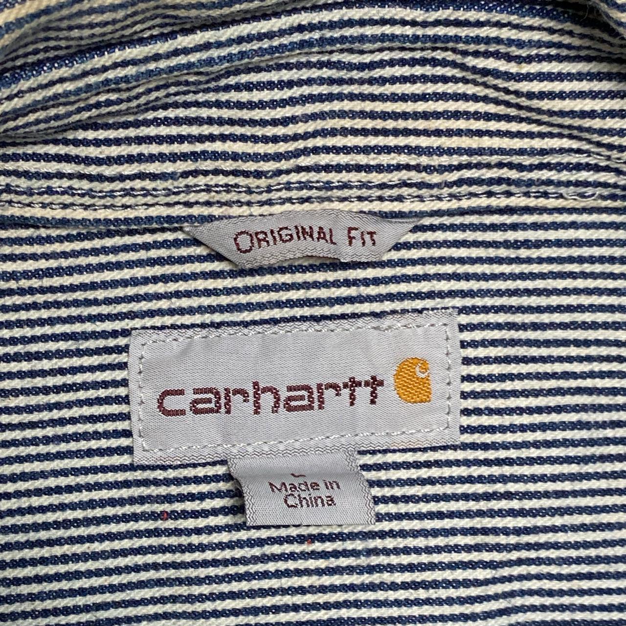 Carhartt Navy and White Striped Quarter Zip Heavy Shirt (L)