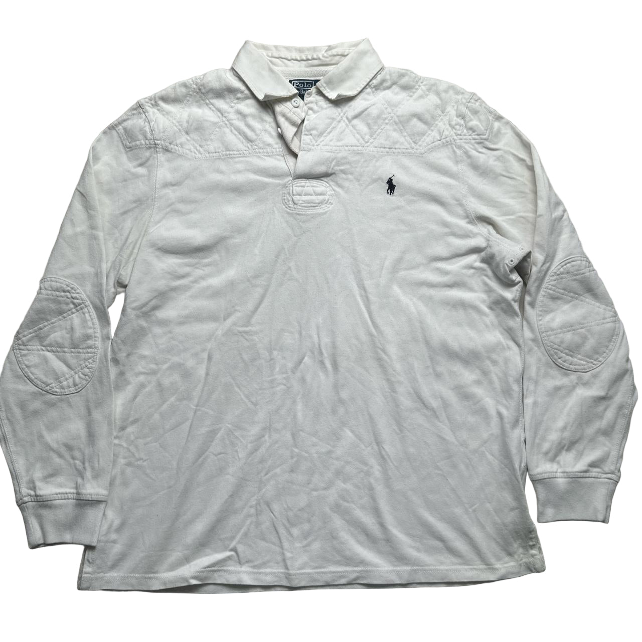 Polo Ralph Lauren White and Navy Rugby Polo Long Sleeve Shirt (XL)