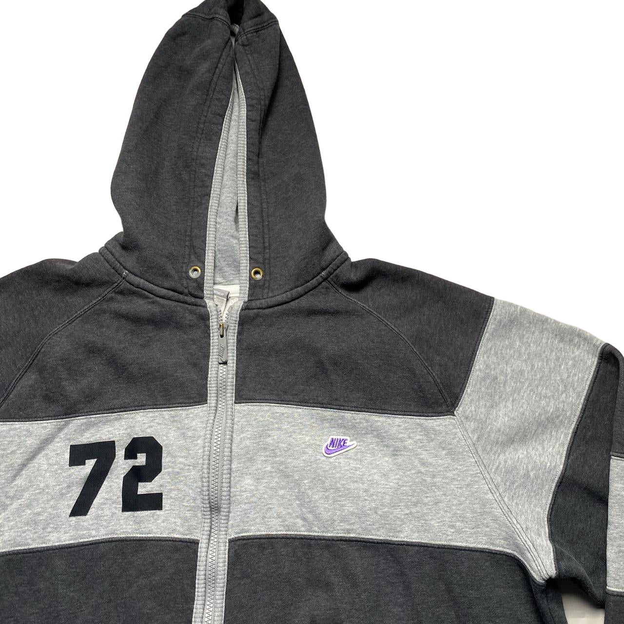 Nike Vintage Grey Two Tone Stripe Hoodie Purple Swoosh (XL)