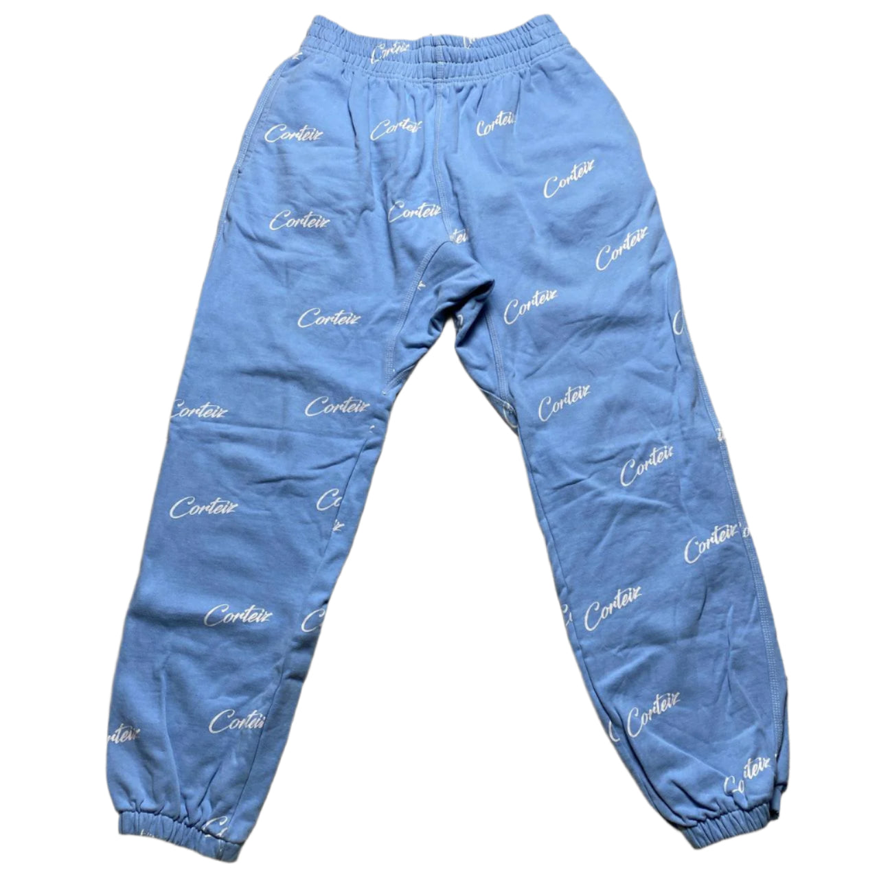Corteiz Baby Blue and White Script Baggy Joggers (XL)