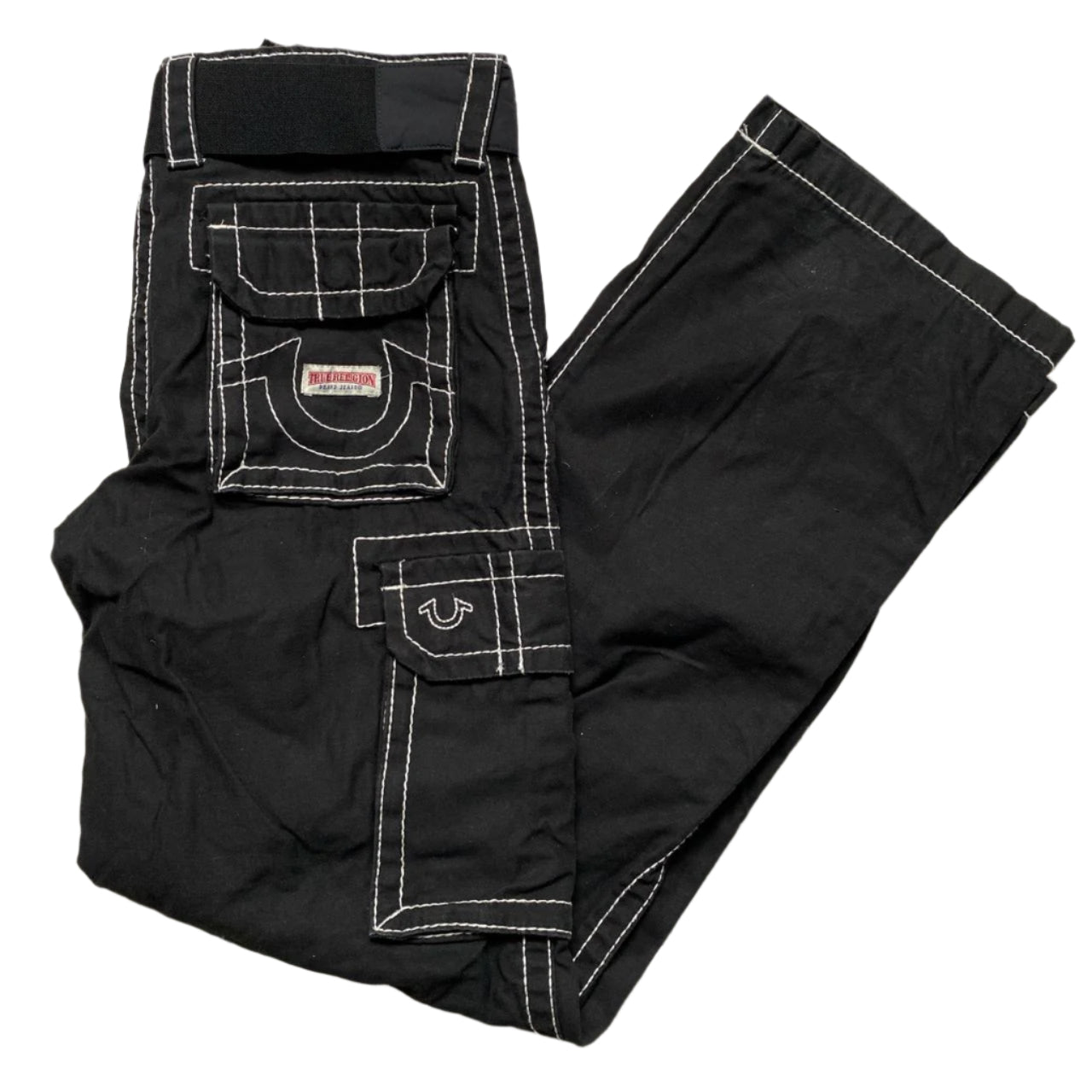 True Religion Womens Black and White Contrast Big Stitch Cargo Trousers (28W)