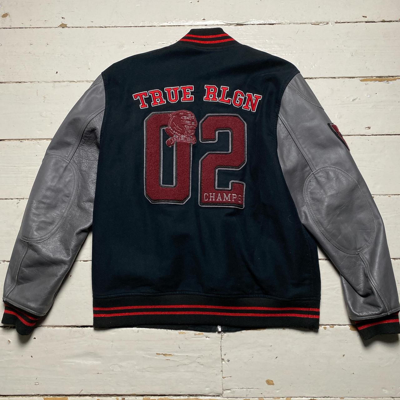 True Religion Varsity Jacket Leather and Cotton Black and Red