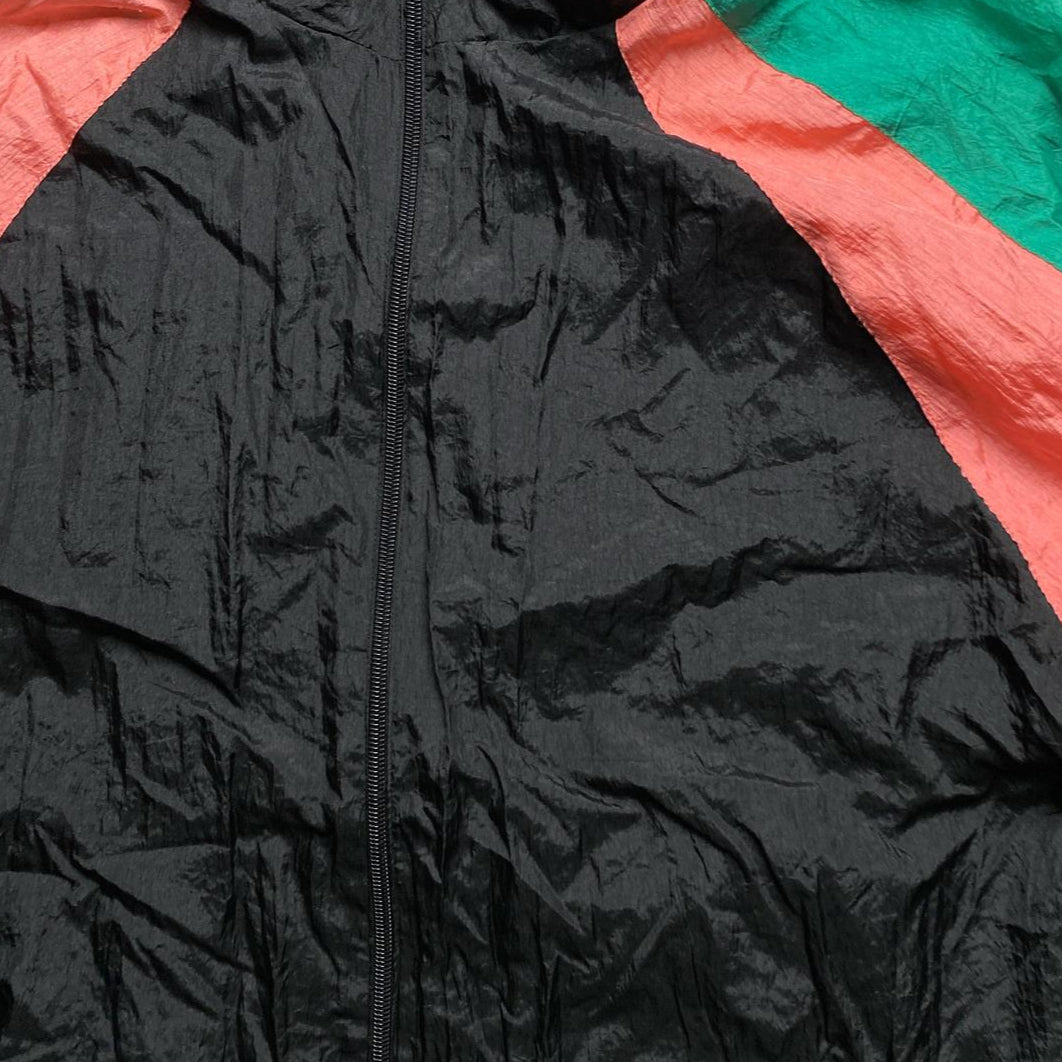 90’s Rave Windbreaker Shell Tracksuit Jacket Black Pink and Green (L)