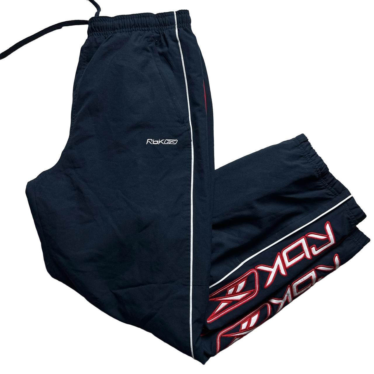 Reebok Vintage Navy Red and White Baggy Shell Trackpant Bottoms (M)