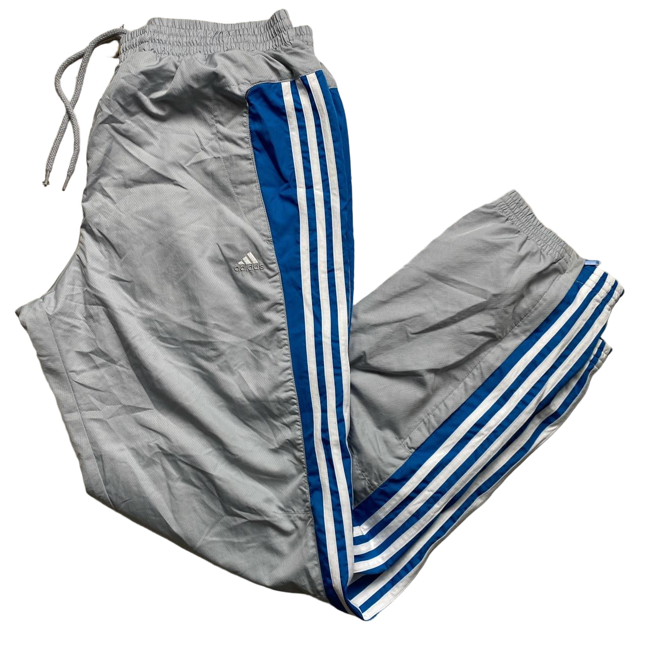 Adidas Vintage Baggy Shell Trackpant Bottoms Silver Blue and White (L)