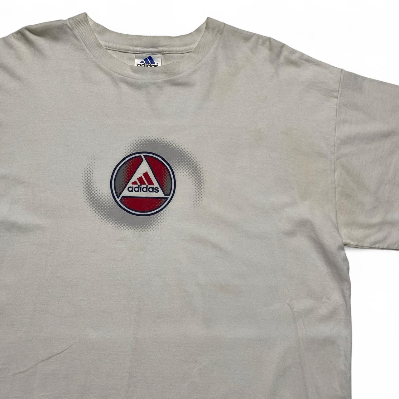 Adidas Football Vintage Y2K White Red and Blue T Shirt (XL)