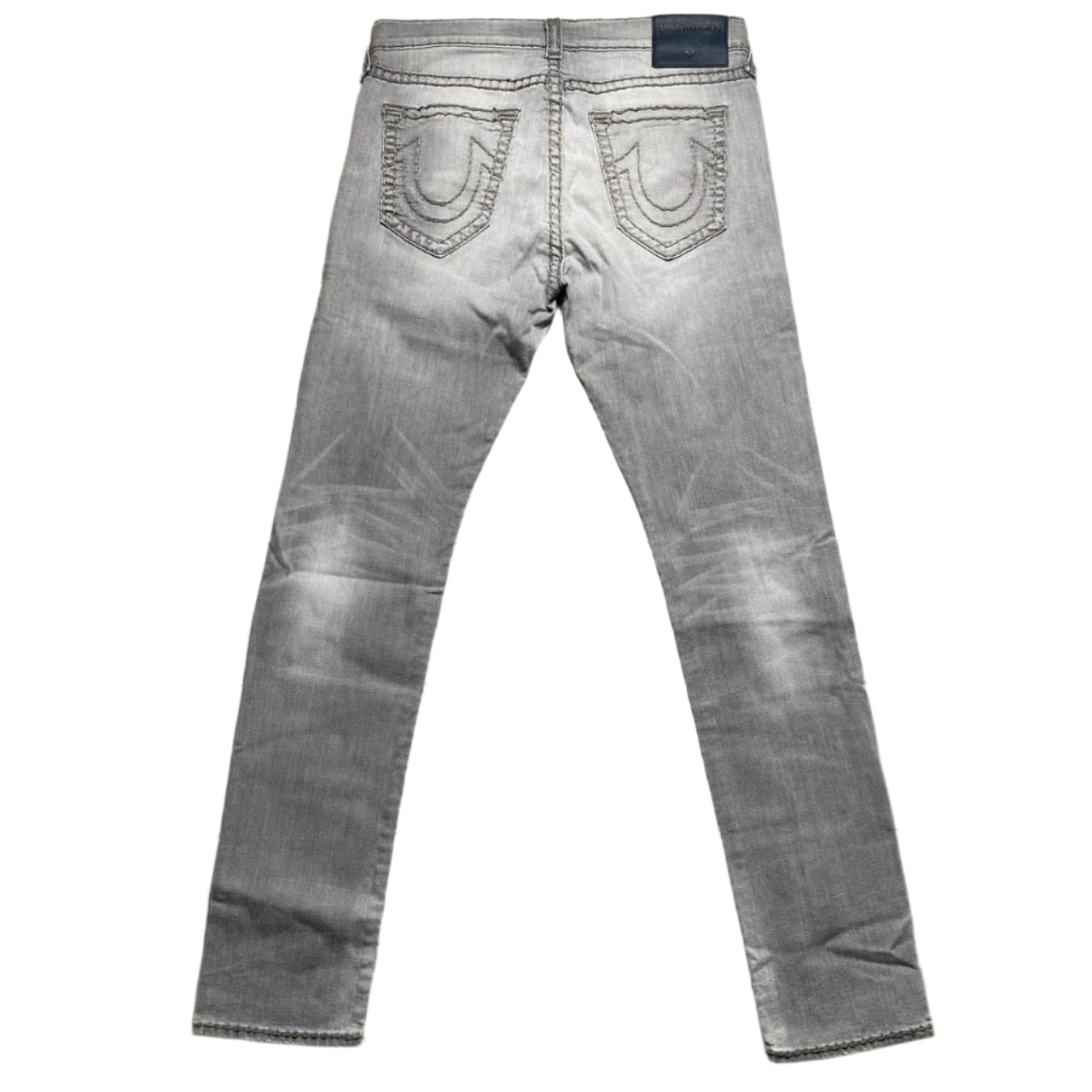 True Religion Rocco Distressed Light Grey Stitch Jeans (36W)