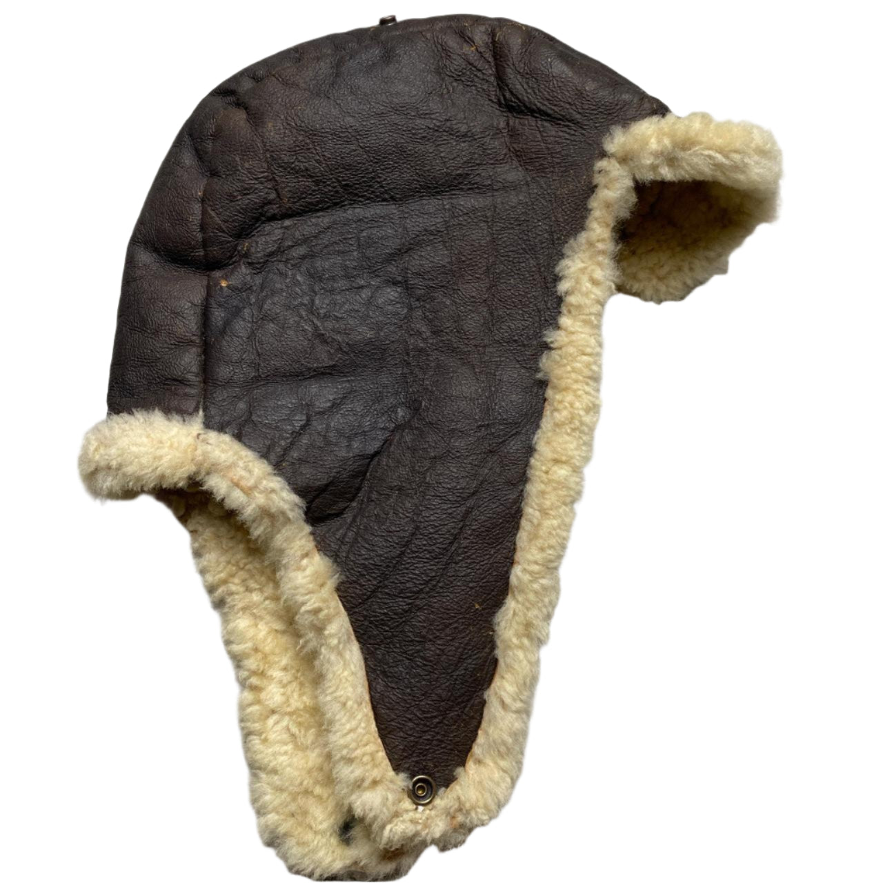 Sheepskin Leather Vintage Dog Ear Trapper Hat Brown and Cream