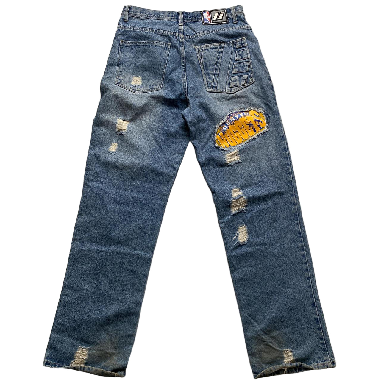 UNK Denim Vintage 90’s Basketball NBA Distressed Patch Jeans (30W)