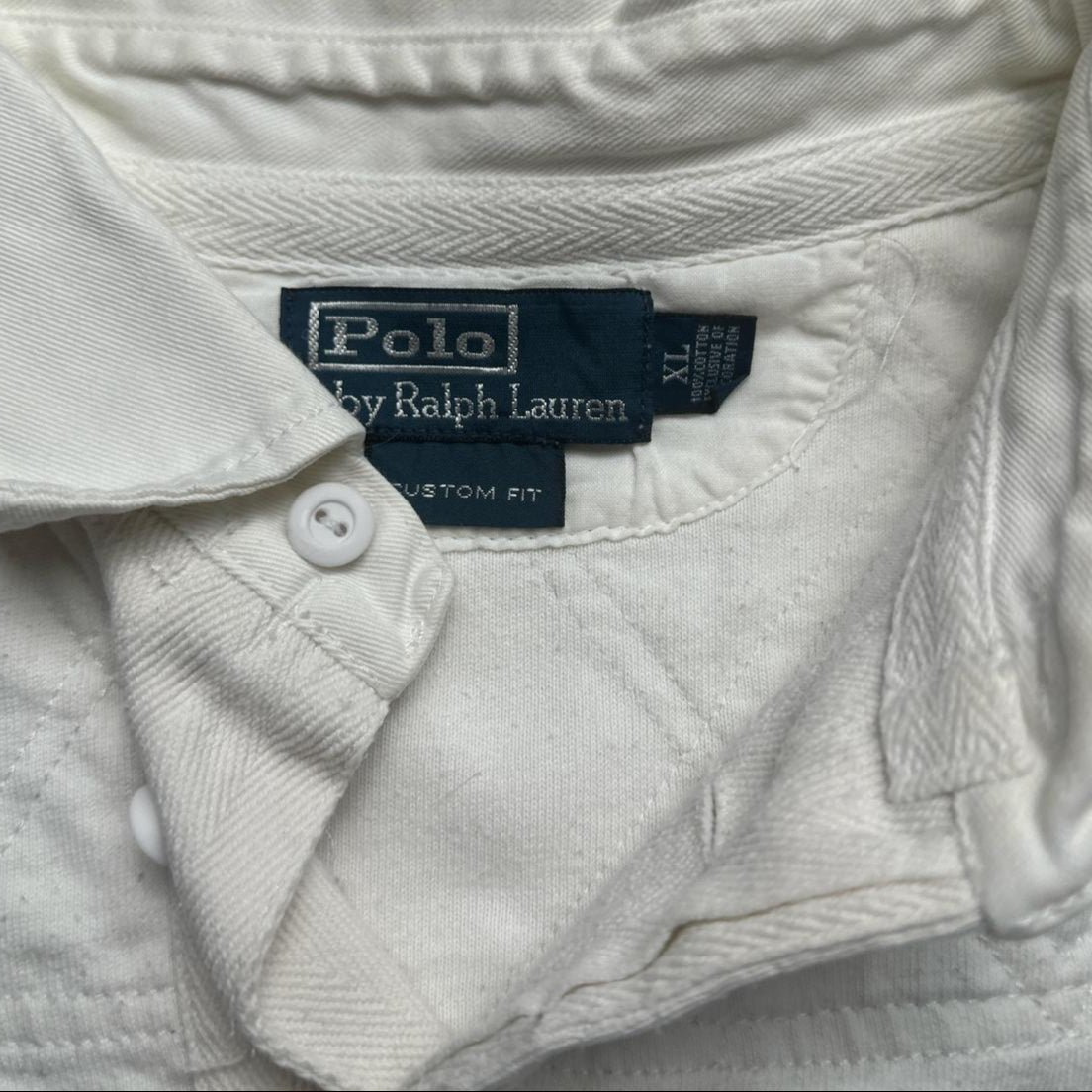 Polo Ralph Lauren White and Navy Rugby Polo Long Sleeve Shirt (XL)