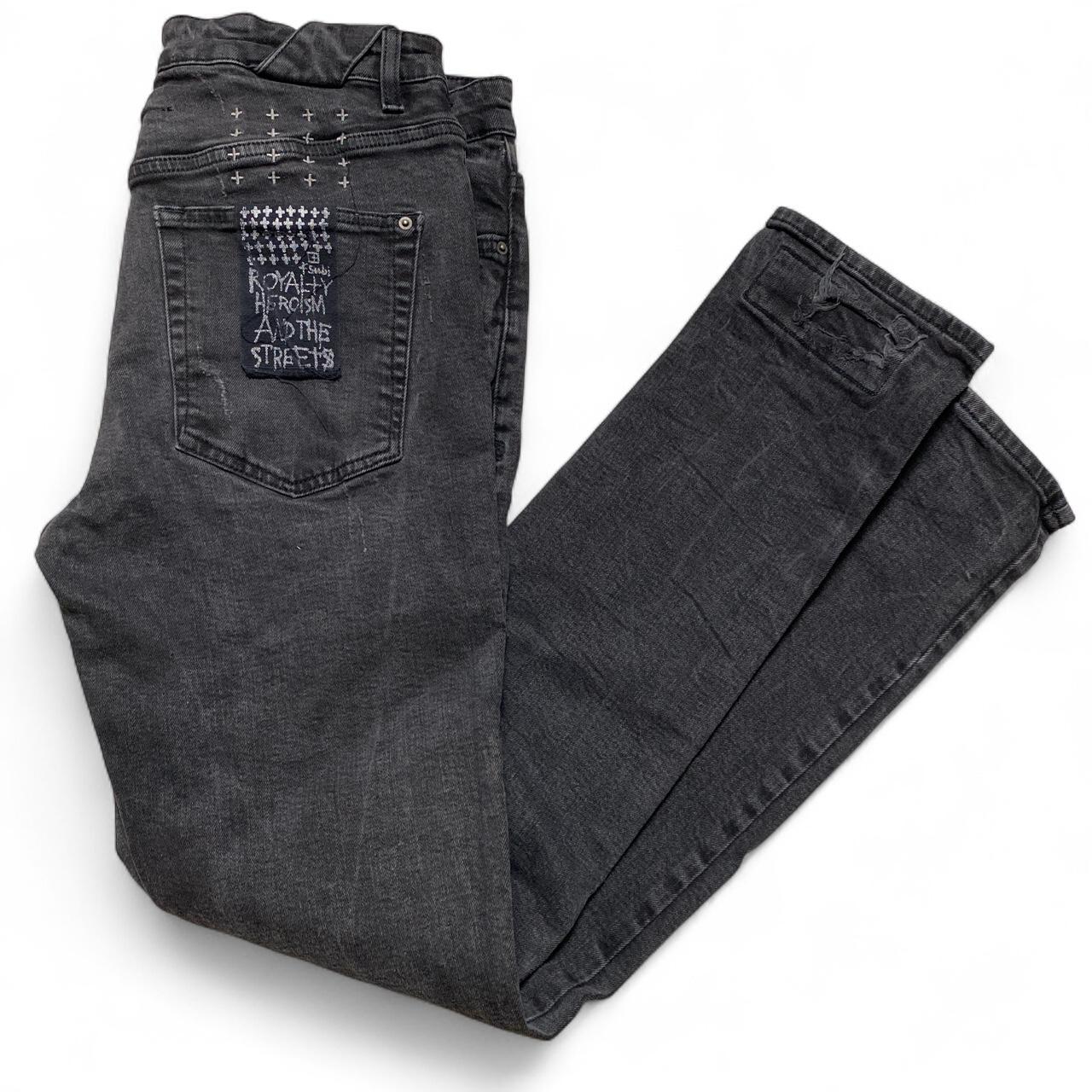 Ksubi Charcoal Grey Slim Distressed Patchwork Slim Jeans