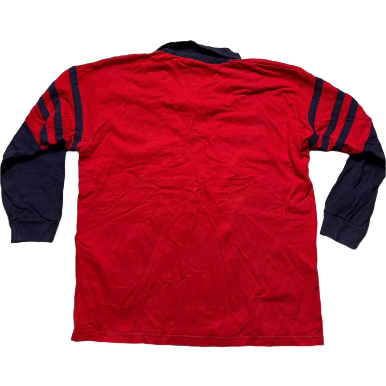 England Vintage Cotton Traders Rugby Polo Long Sleeve Shirt Red and Navy (XL)