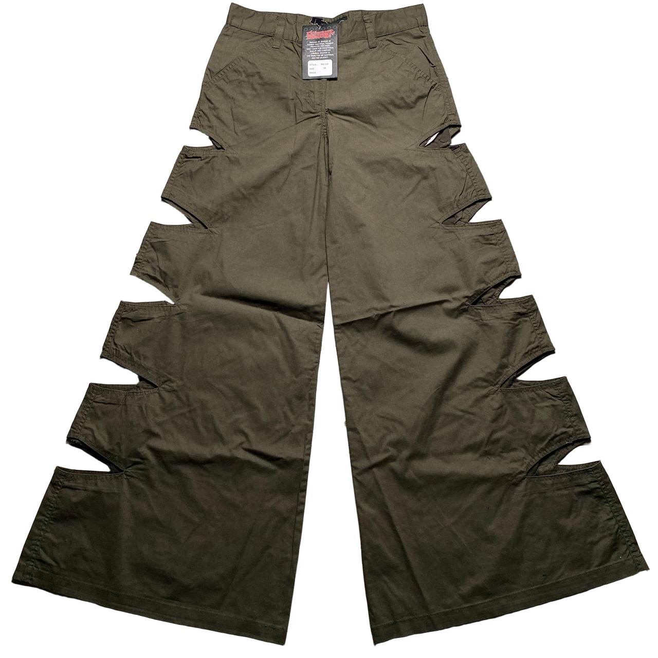 Criminal Damage Rib Cut Baggy Parachute Combat Slit Cargo Trousers Khaki Green and Orange (26W)