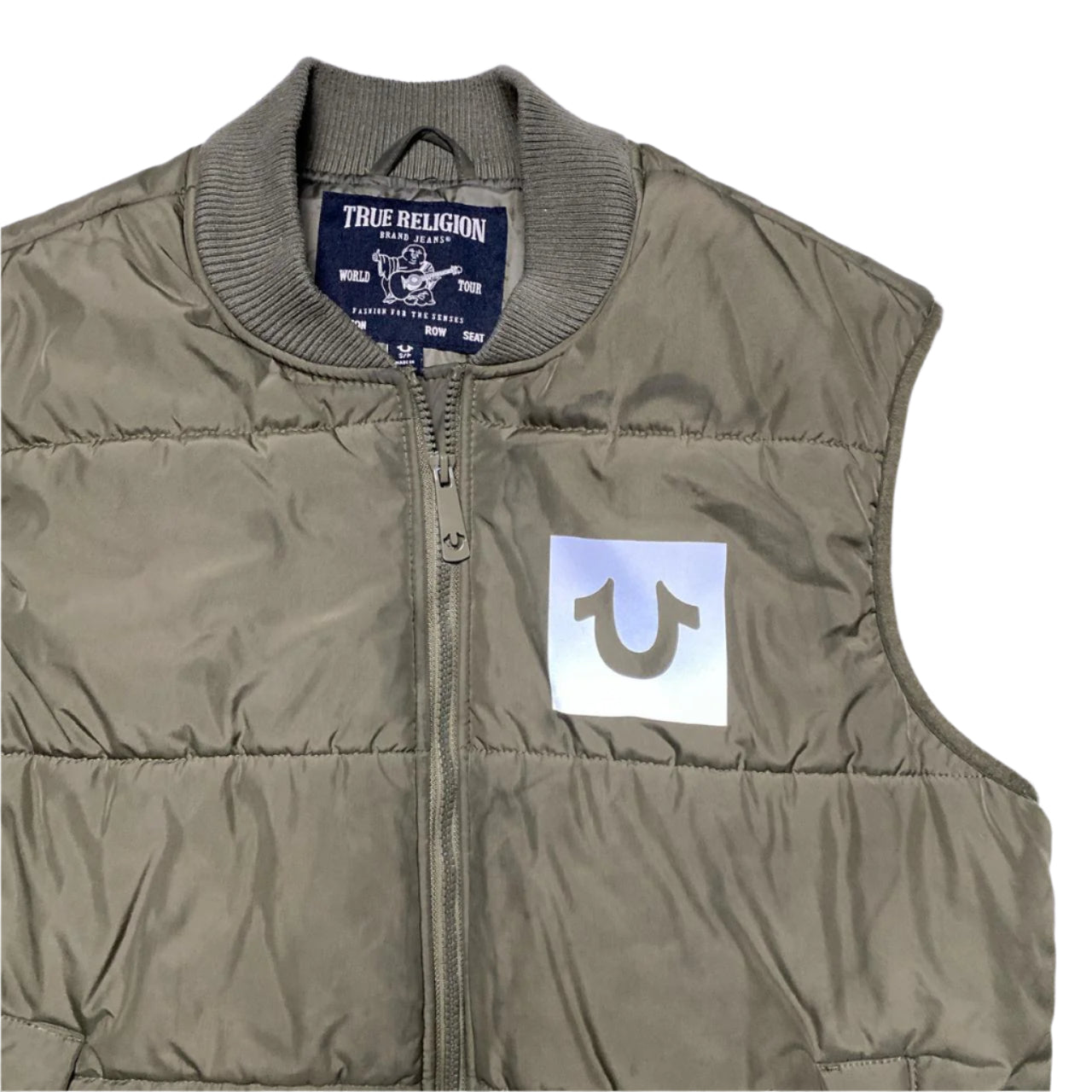True Religion Khaki Green Puffer Gilet Vest (S)