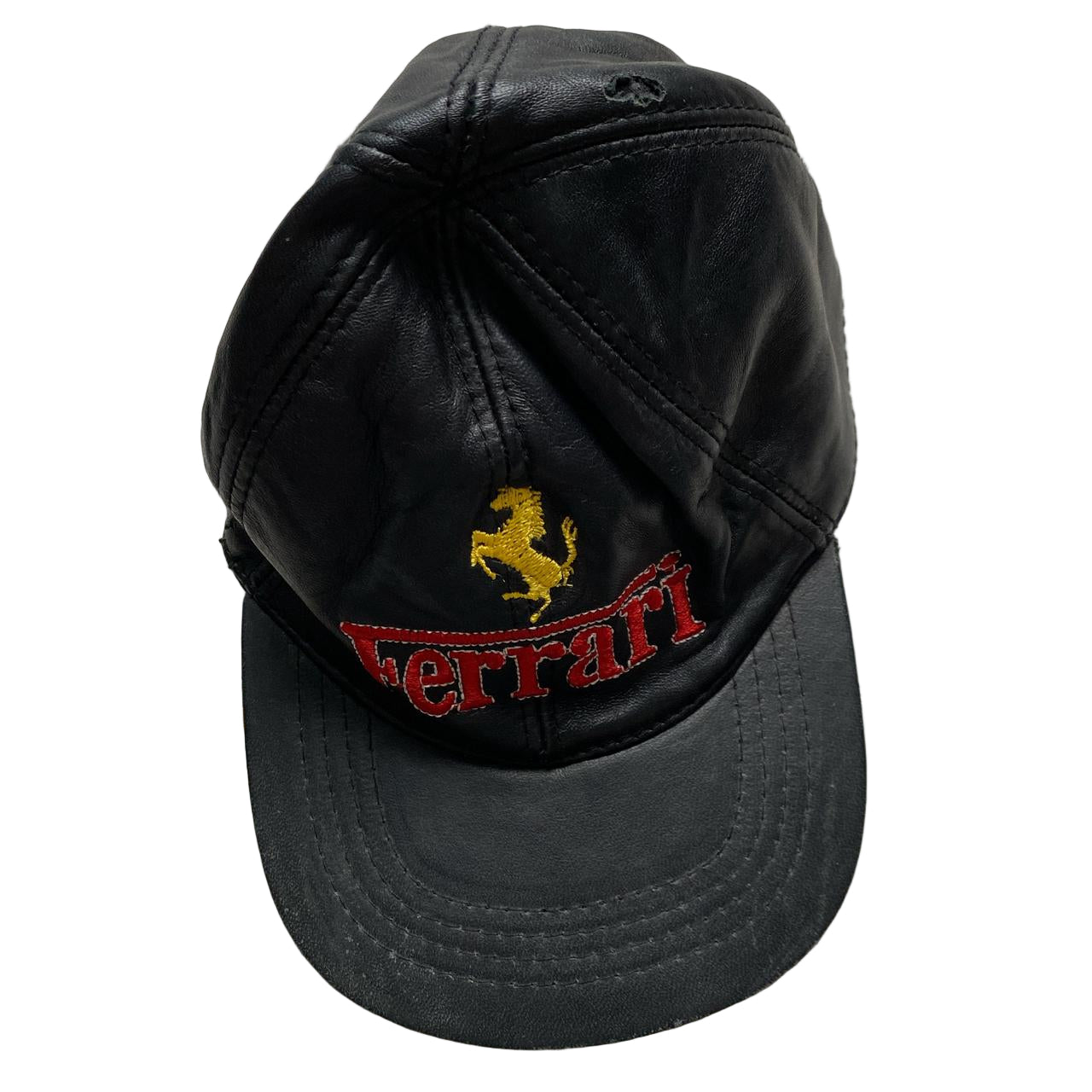 Ferrari Vintage Leather Racing Cap Black Yellow and Red