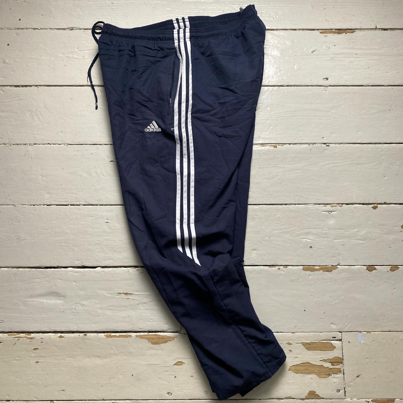 Adidas Navy and White Stripe Shell Baggy Trackpant Bottoms