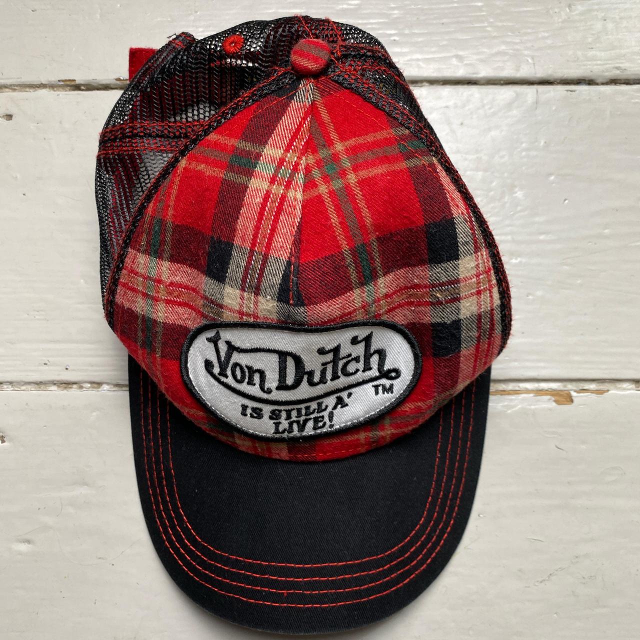 Von Dutch Tartan Black and Red Trucker Cap