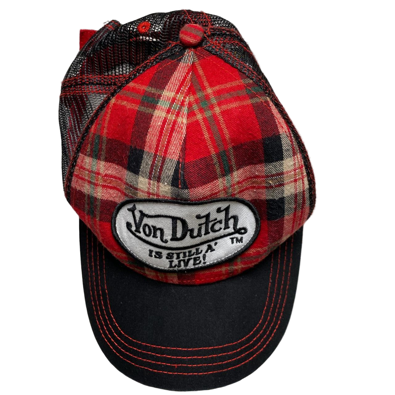 Von Dutch Tartan Black and Red Trucker Cap