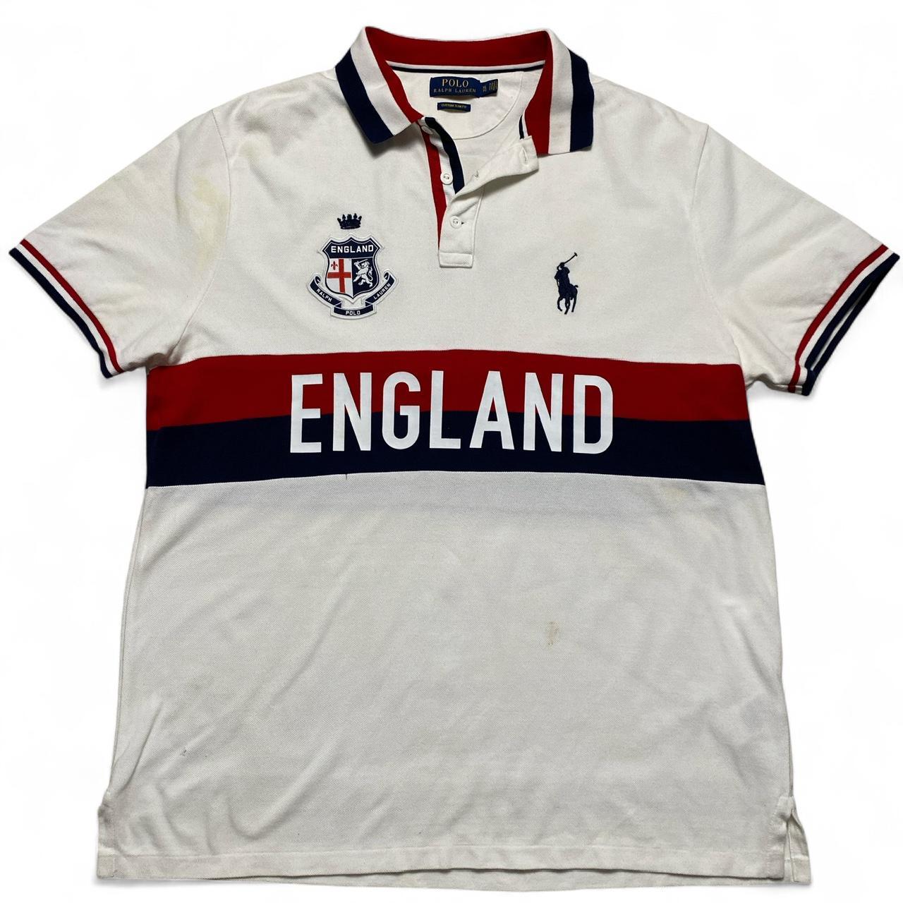 Ralph Lauren Polo England White Navy and Red Polo Shirt (XL)