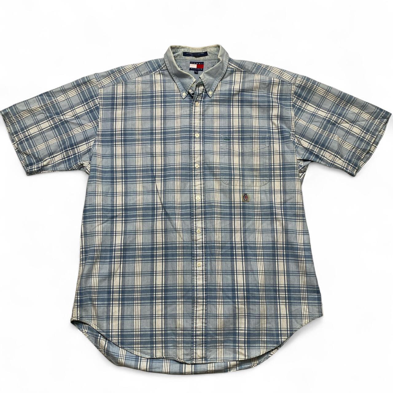 Tommy Hilfiger Blue and White Plaid Short Sleeve Shirt (XL)