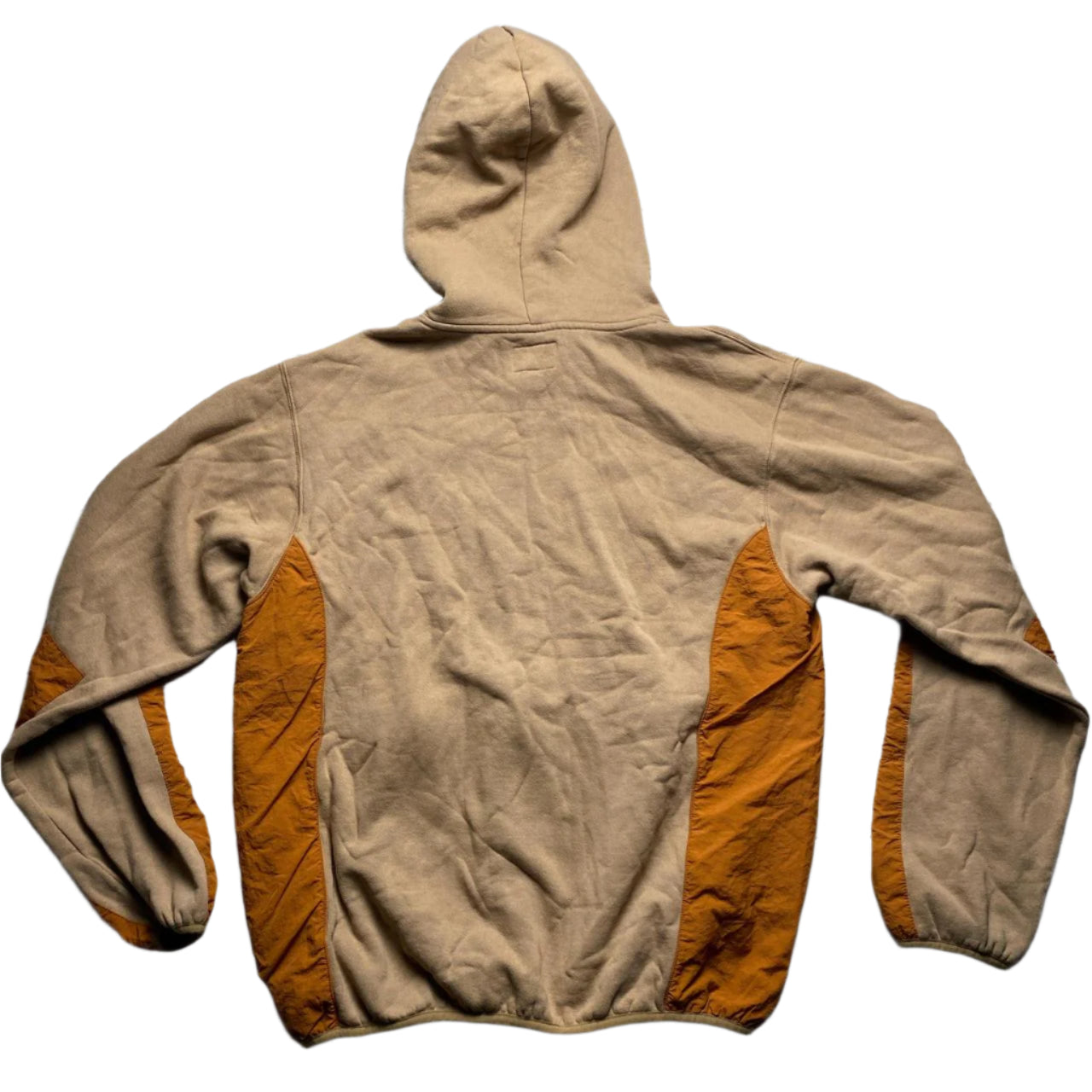 Stussy Tan Sand Brown and Orange Nylon Panelling Hoodie (M)