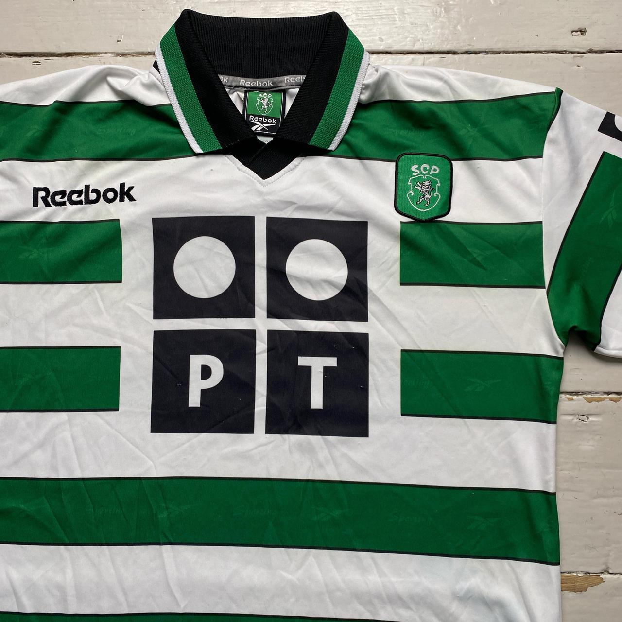 Sporting Club Portugal 2001 2002 Vintage Reebok Football Jersey Green and White Stripe
