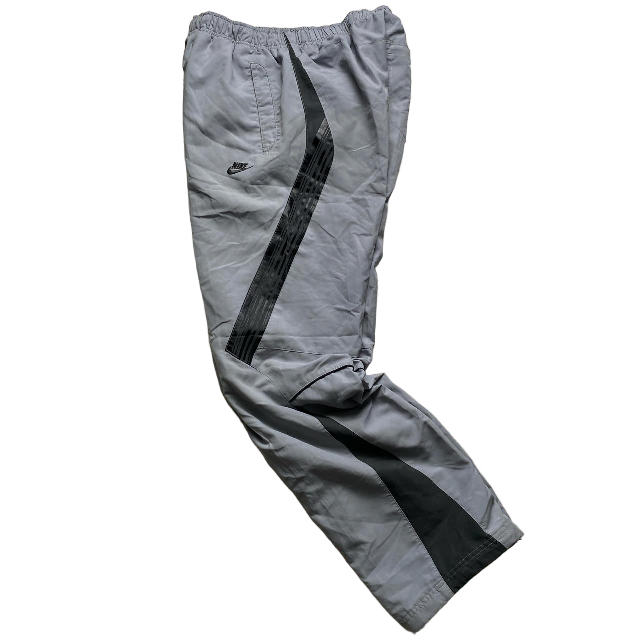 Nike Silver and Grey Swoosh Baggy Vintage y2k Shell Trackpant Bottoms (M)