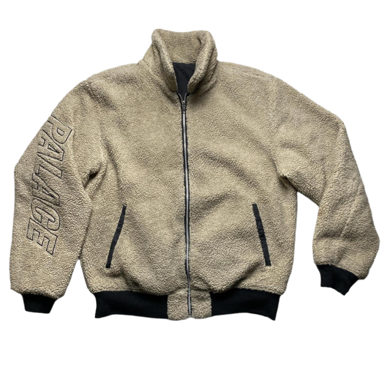 Palace Black and Cream Sherpa Reversible Bomber Jacket (L)