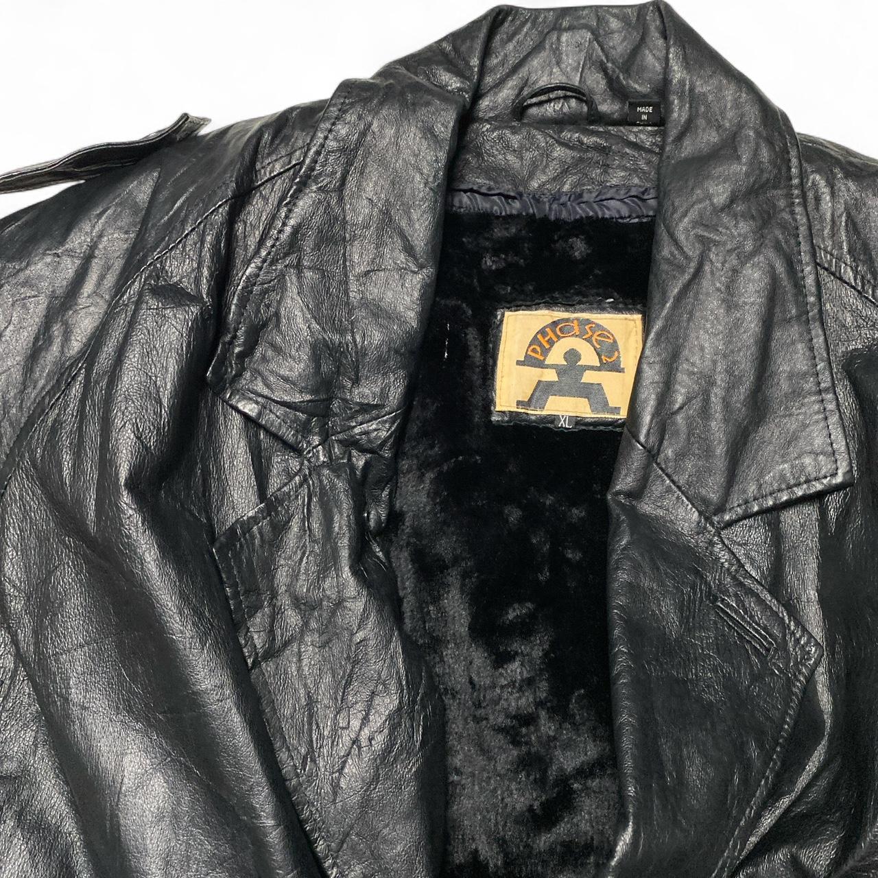 Phase 2 Vintage Leather Long Fur Lined Trench Coat Jacket (XL)