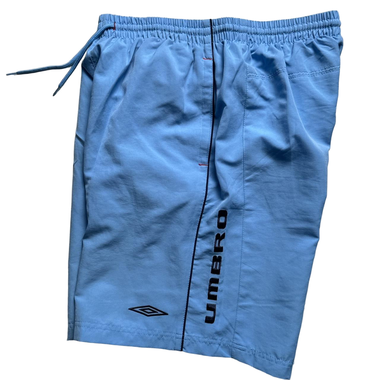 Umbro Vintage Light Blue and Navy Shell Trackpant Shorts (XL)