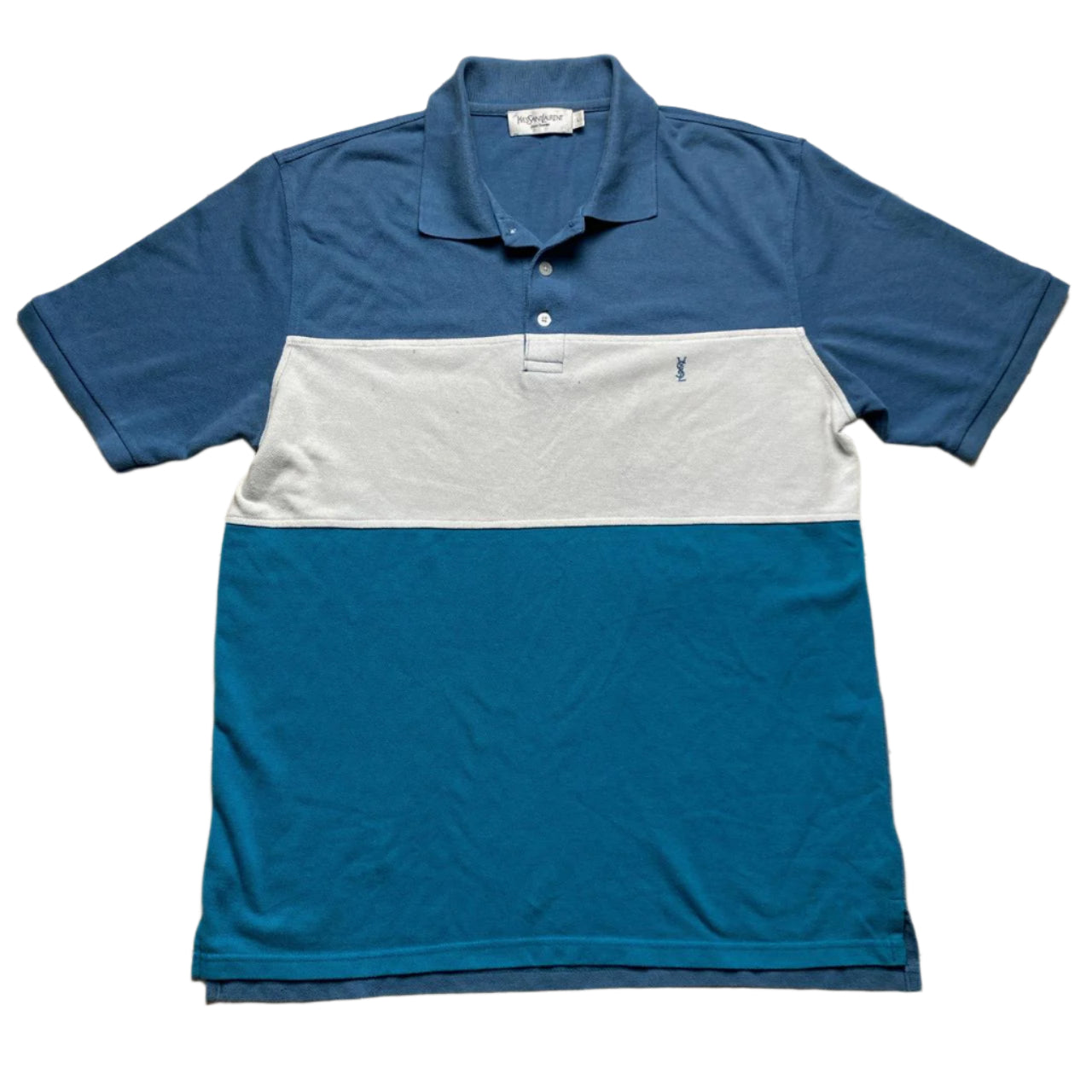 YSL Yves Saint Laurent Blue Two Tone and White Polo Shirt (L)