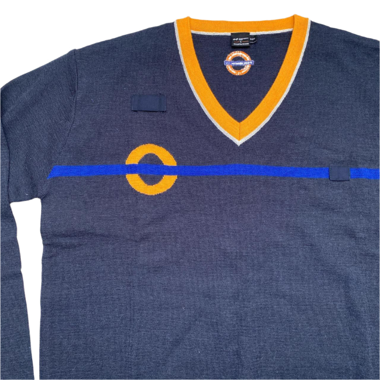 Navy and Orange V Neck Jumper workwear (L)