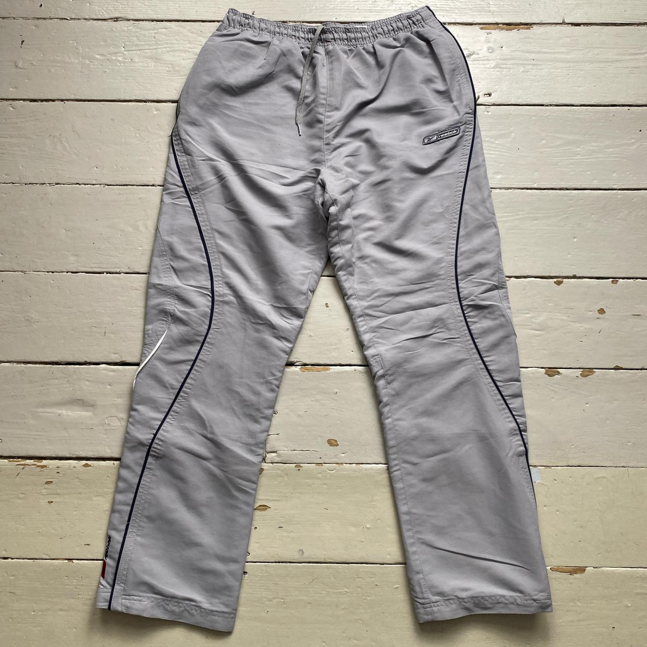 Reebok Vintage Shell Baggy Trackpant Bottoms Silver Navy and White