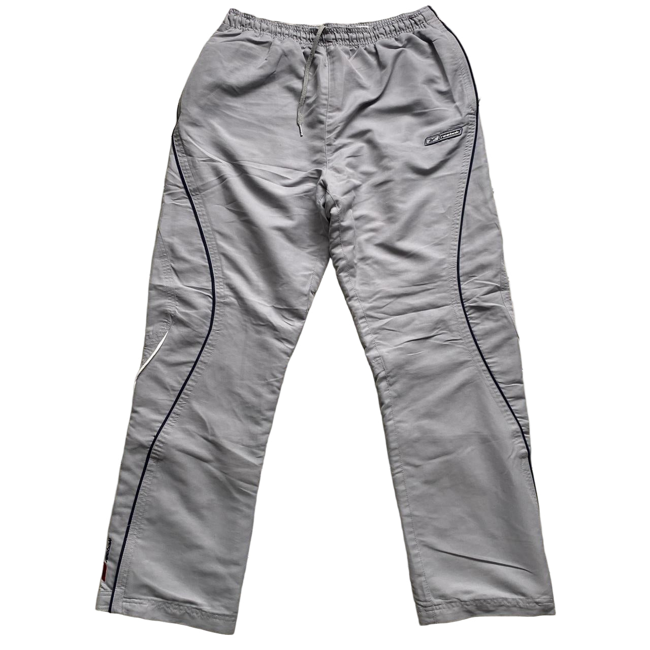 Reebok Vintage Shell Baggy Trackpant Bottoms Silver Navy and White (M)