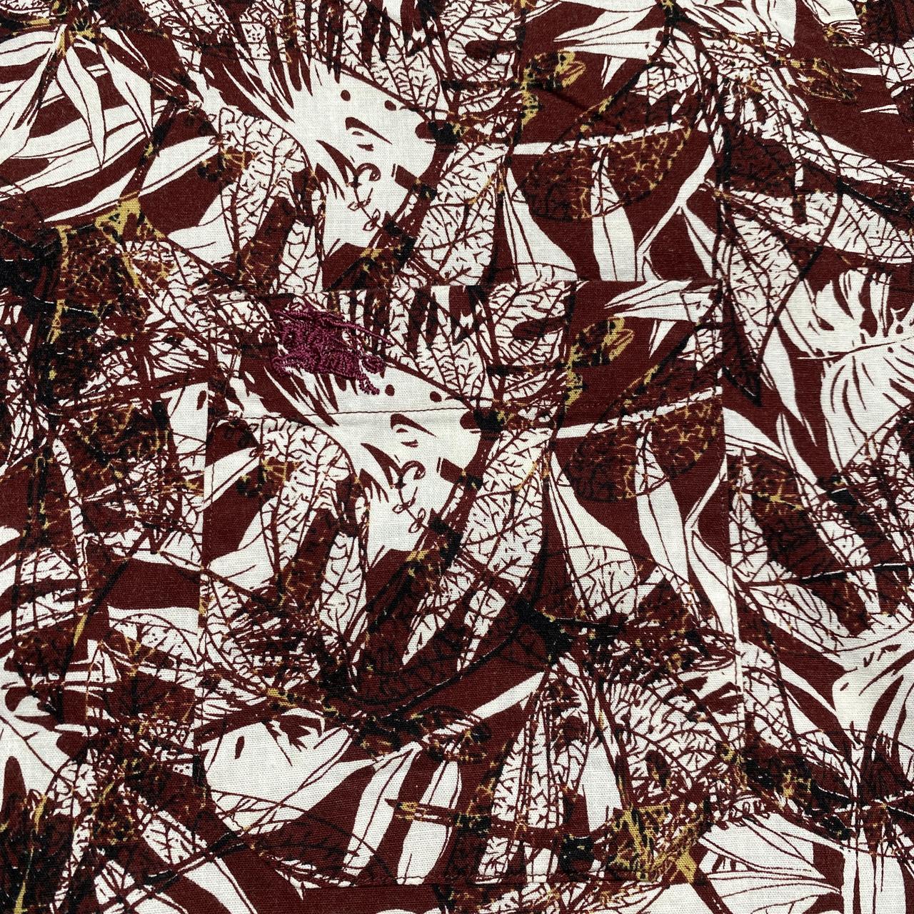 Burberry Brit Brown and White Floral Leaf Prints Short Sleeve Shirt (M)