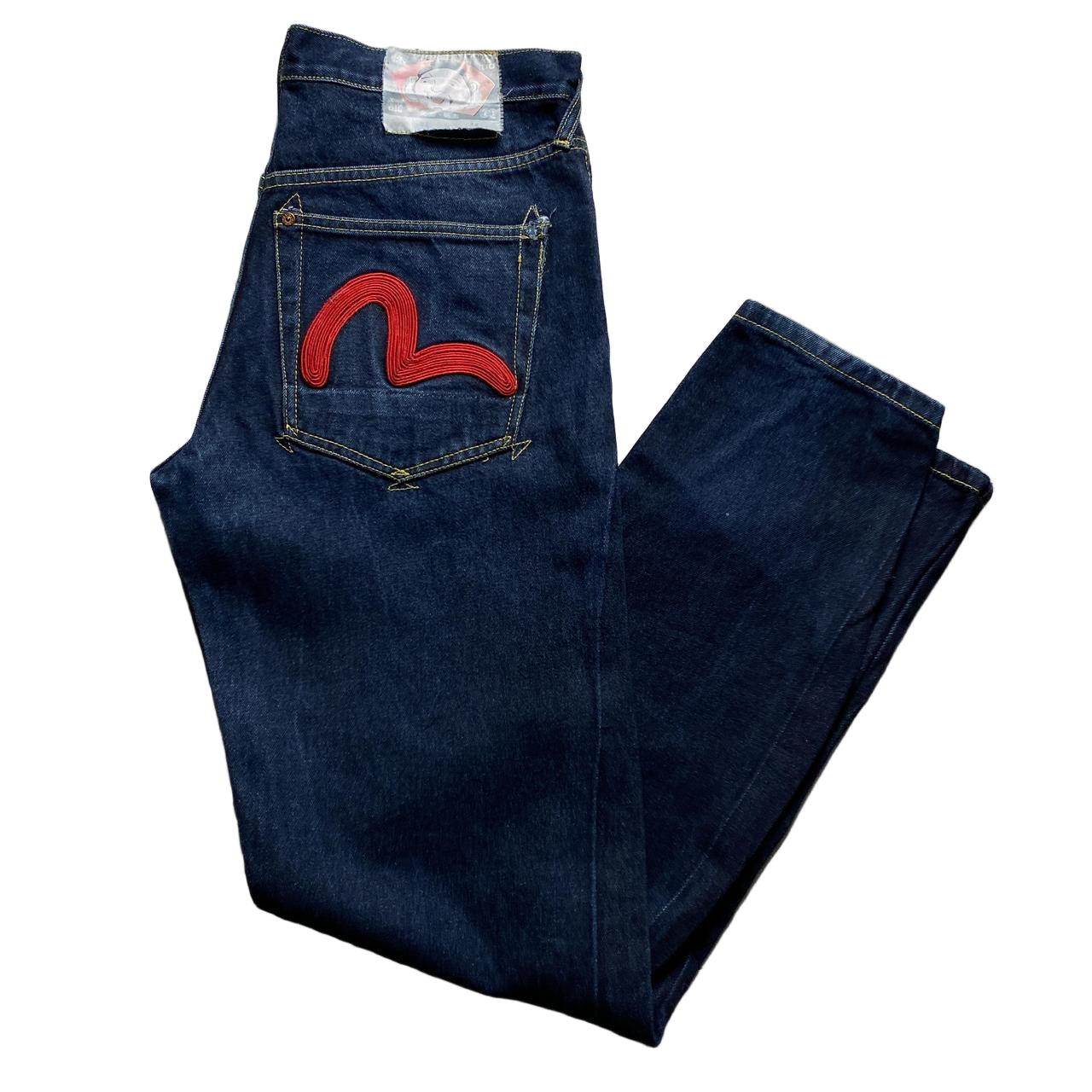 Evisu Navy Red Daicock Swoosh Baggy Jeans (34W)
