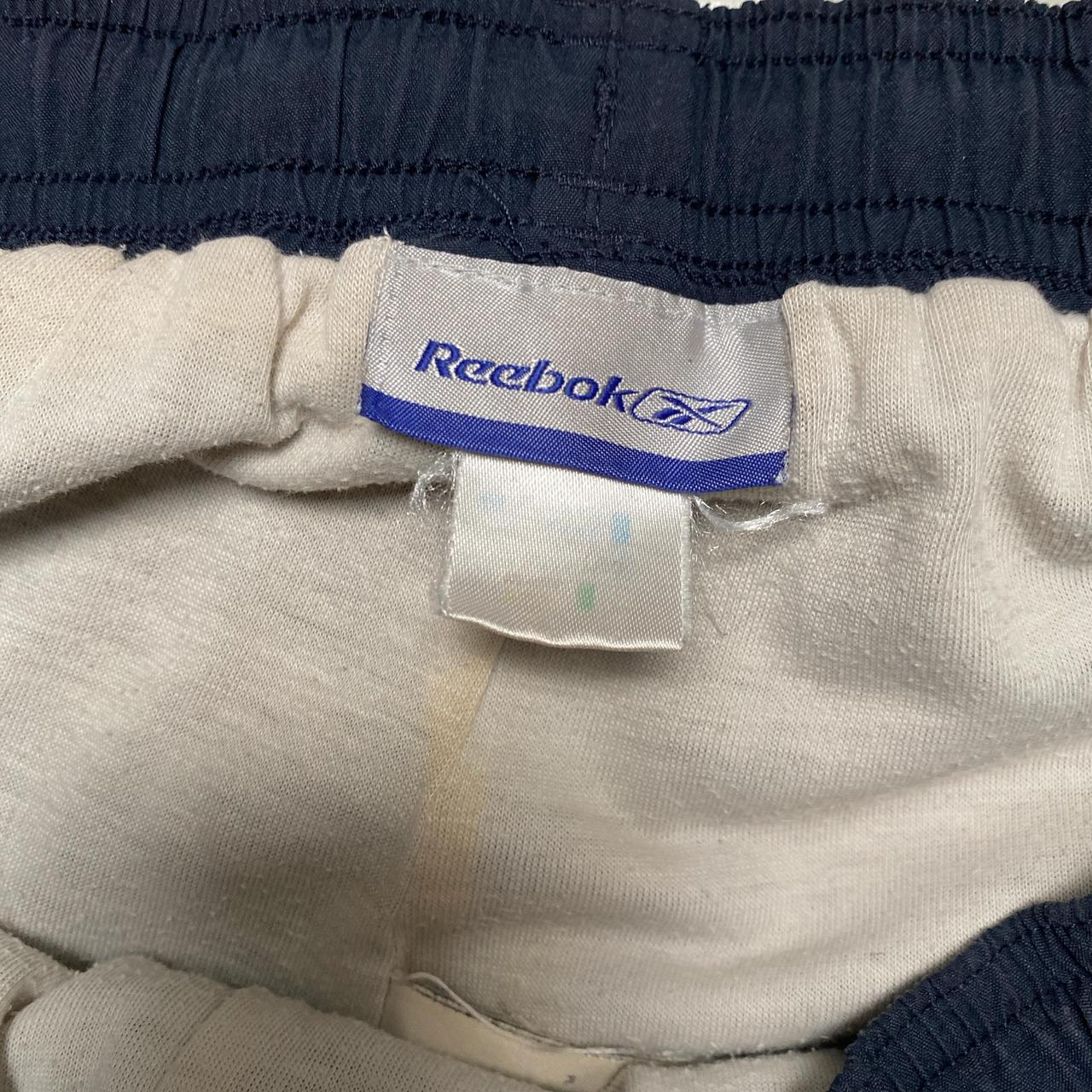 Reebok Navy and White Baggy Shell Trackpant Shorts (M)