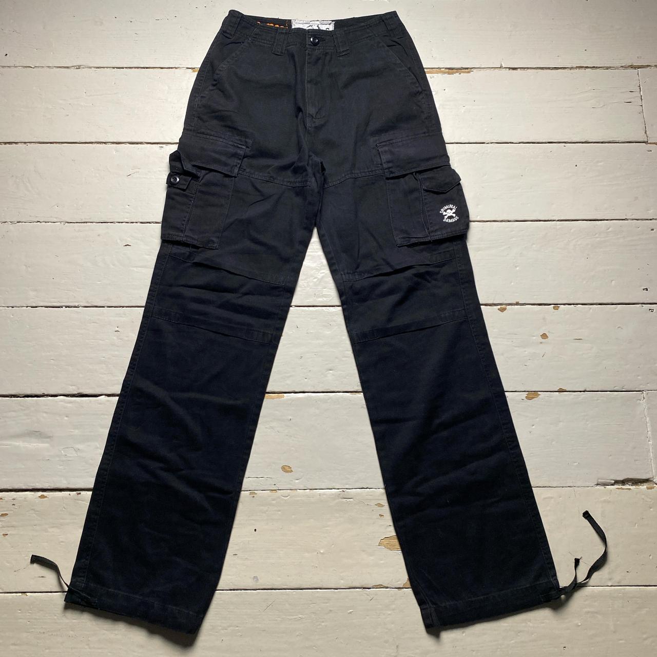 Criminal Damage Skull Black and White Cargo Combat Baggy Trousers