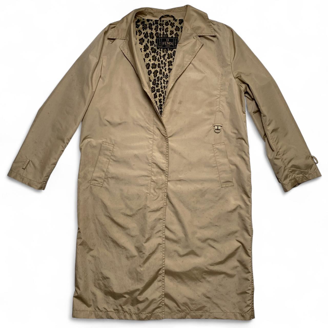 Fendi Roma Womens Leopard Interior Vintage 90’s Cream Beige Lightweight Trench Coat (L)