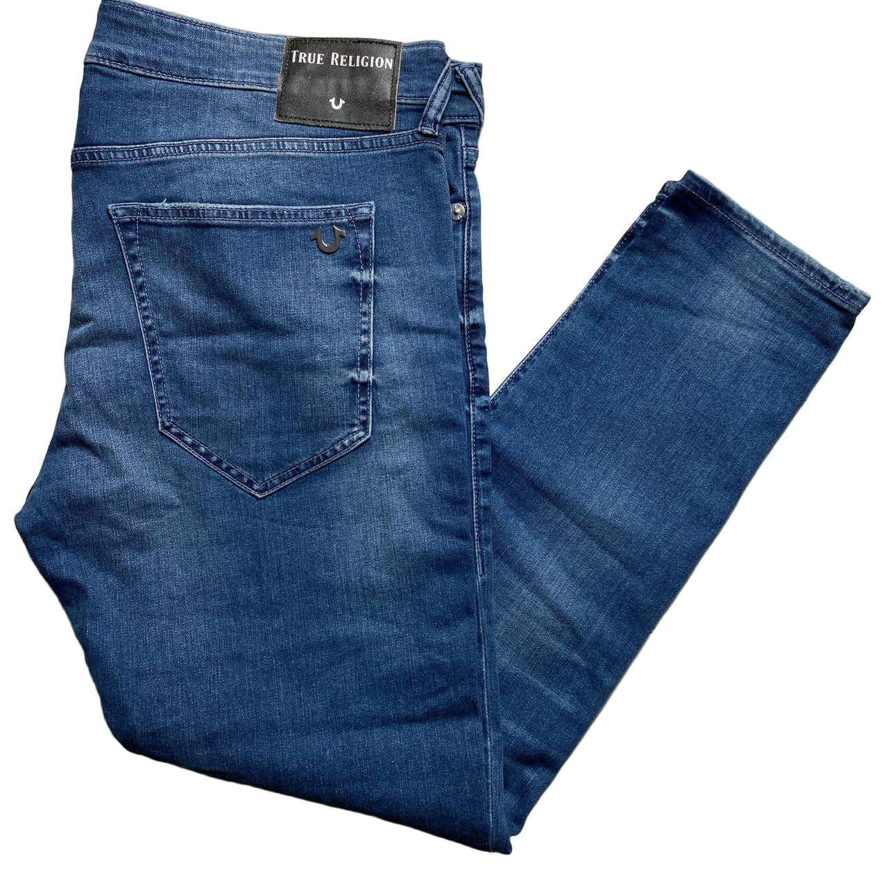 True Religon Tony Blue and Silver Horse Shoe Plaque Jeans (42W)